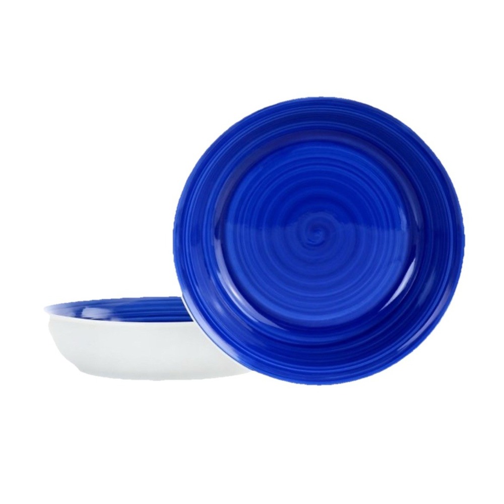 Gibson Home Crenshaw Dinner Bowl‎ Set Blue White 8.75 Inch 2 Piece Stoneware NEW